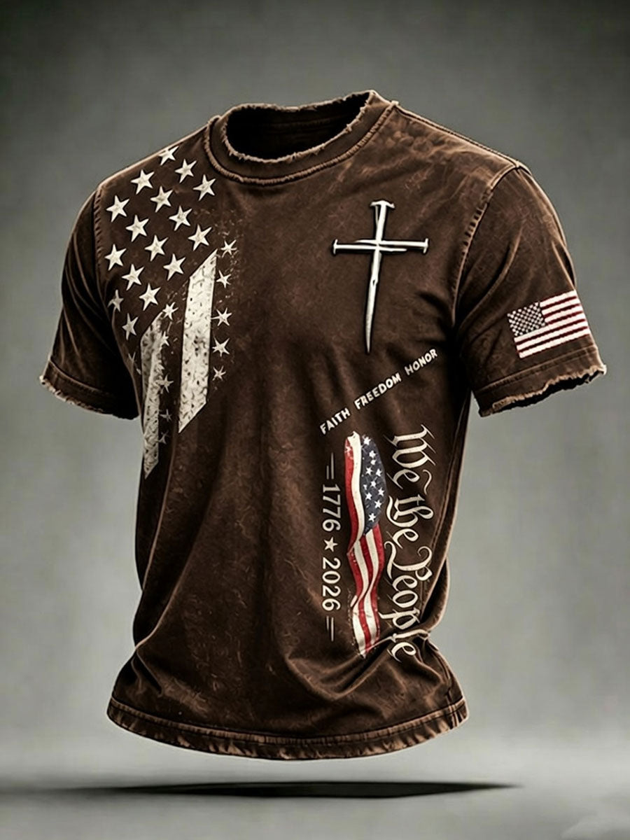 Men'S USA  Independence Day   Faith Art Printed T-Shirt