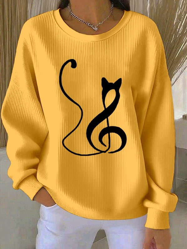 Women'S Cat Print Casual Sweatshirt