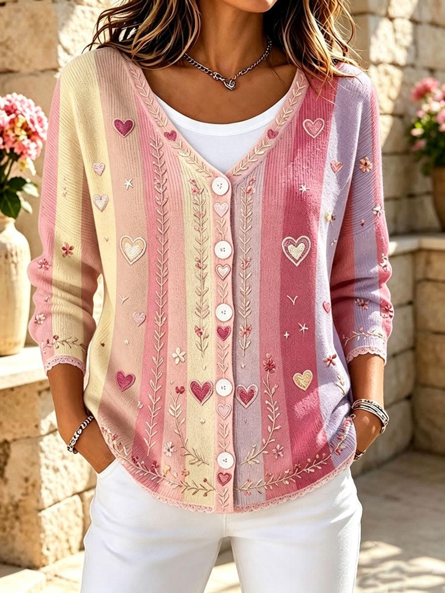 Women'S Pink Art Printed Casual Cardigan