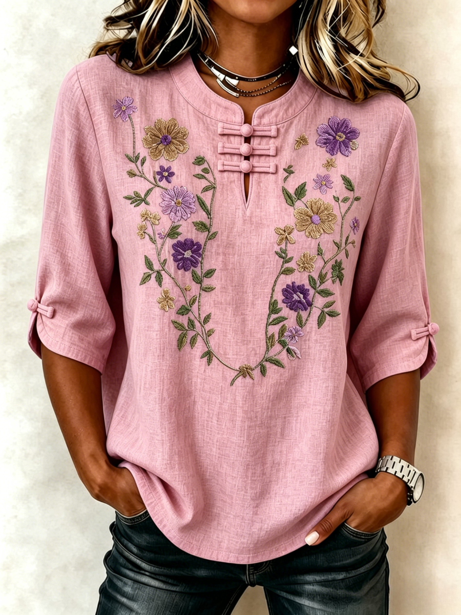 Women's Floral Casual Button Top
