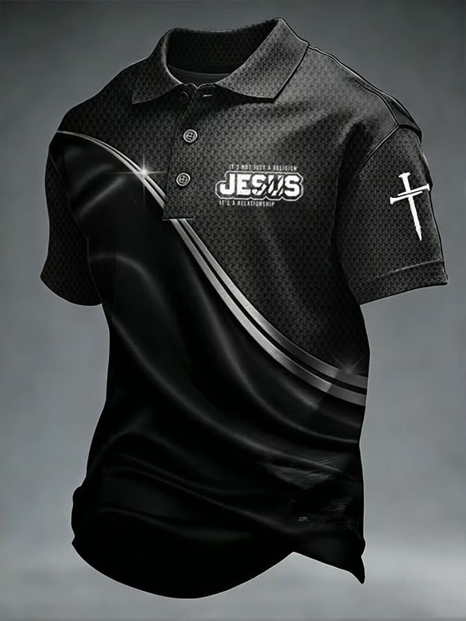 Men's Vintage Faith-Print Casual Polo Shirt