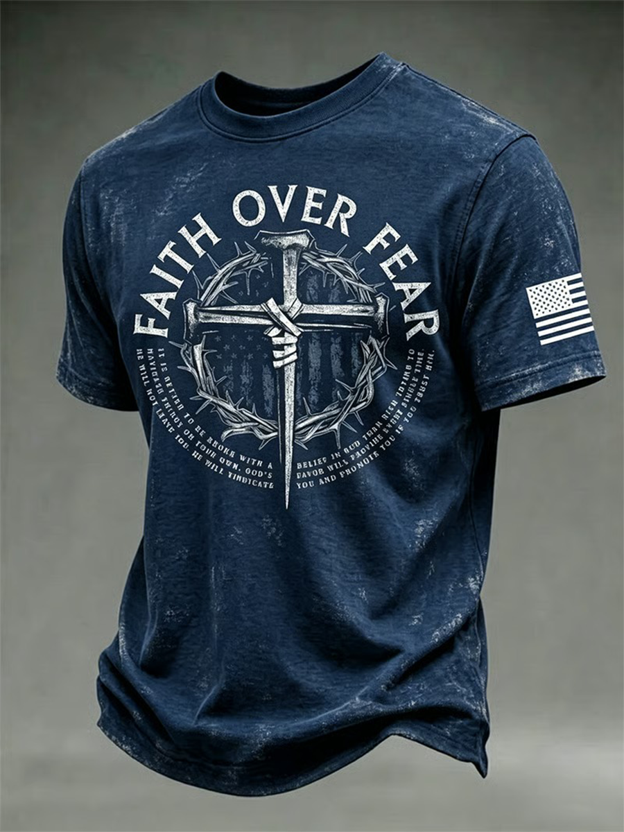 Men's Retro Faith Eagle Wash Printed Art T-shirt