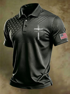 Men'S National Flag And Cross Print Casual Polo Shirt