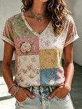 Ladies' Casual Pink Floral Sticker Printed T-Shirt