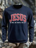Retro Jesus Print Casual Print Sweatshirt