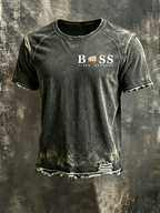 Men'S Logo design Casual Washed Cotton And Linen Raglan Short Sleeved T-Shirt