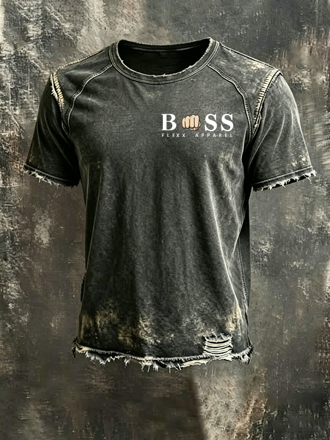 Men'S Logo design Casual Washed Cotton And Linen Raglan Short Sleeved T-Shirt