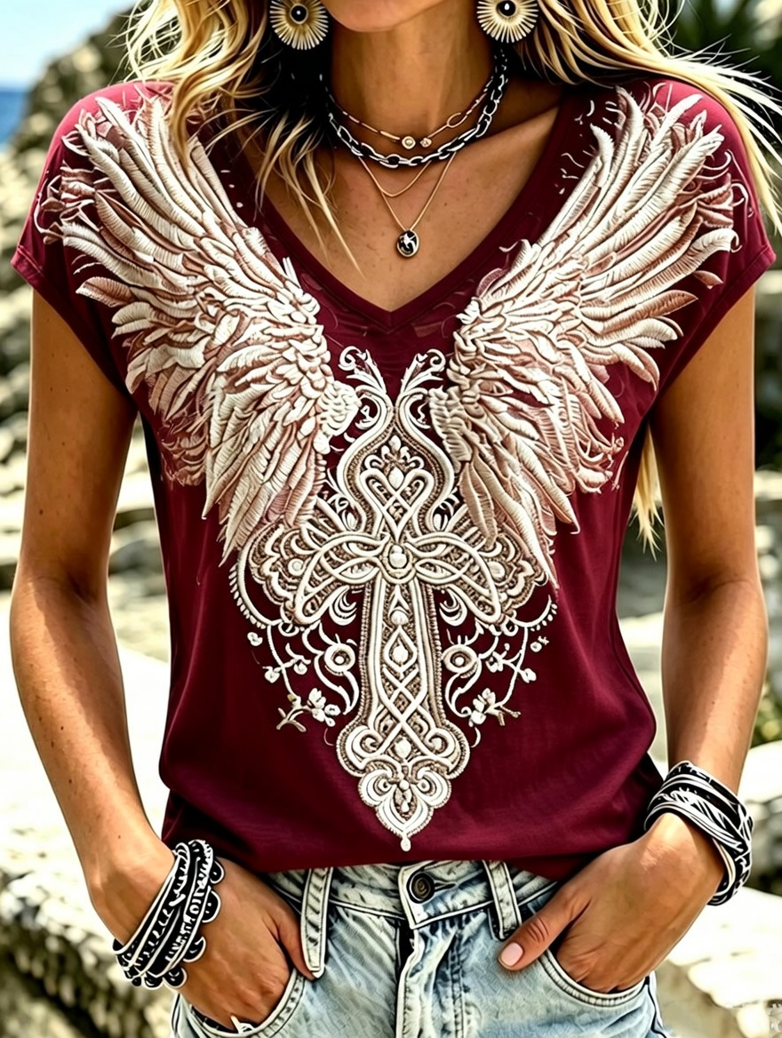 Women'S Retro Cotton And Linen Cross Pattern Top