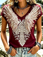 Women'S Retro Cotton And Linen Cross Pattern Top