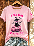 Women'S Retro In October We Wear Pink Printed T-Shirt