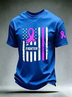 Men'S US Flag Breast Cancer Print T-Shirt