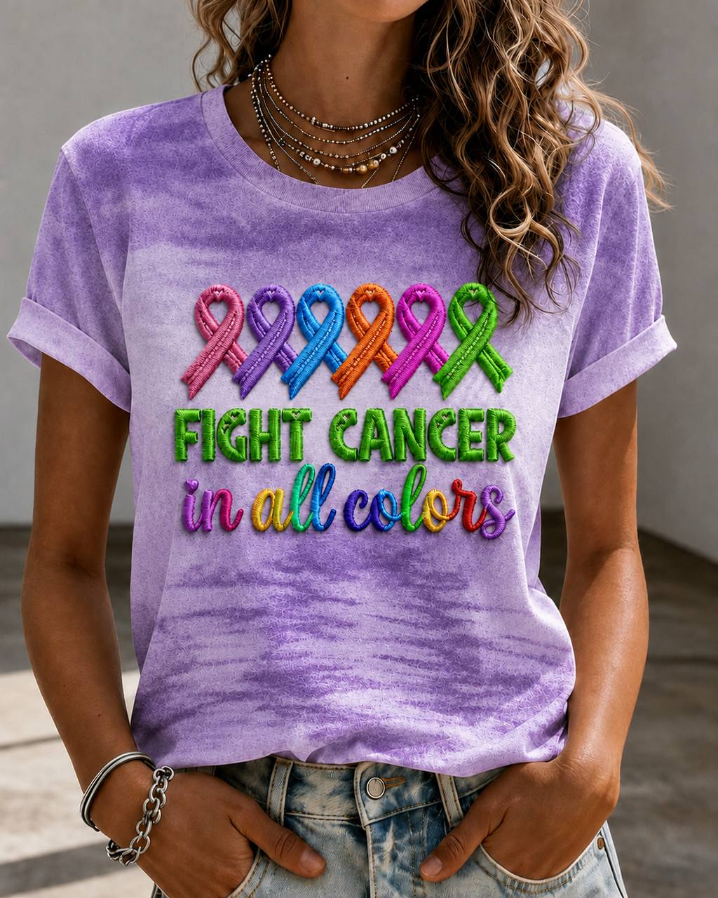 Women'S Breast Cancer Awareness Printing Short Sleeved T-Shirt