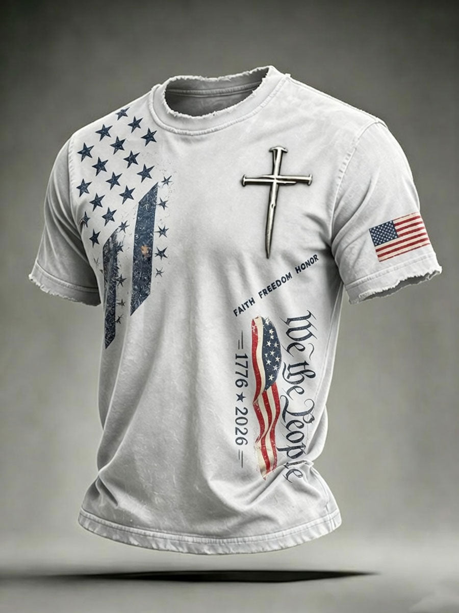 Men'S USA  Independence Day   Faith Art Printed T-Shirt