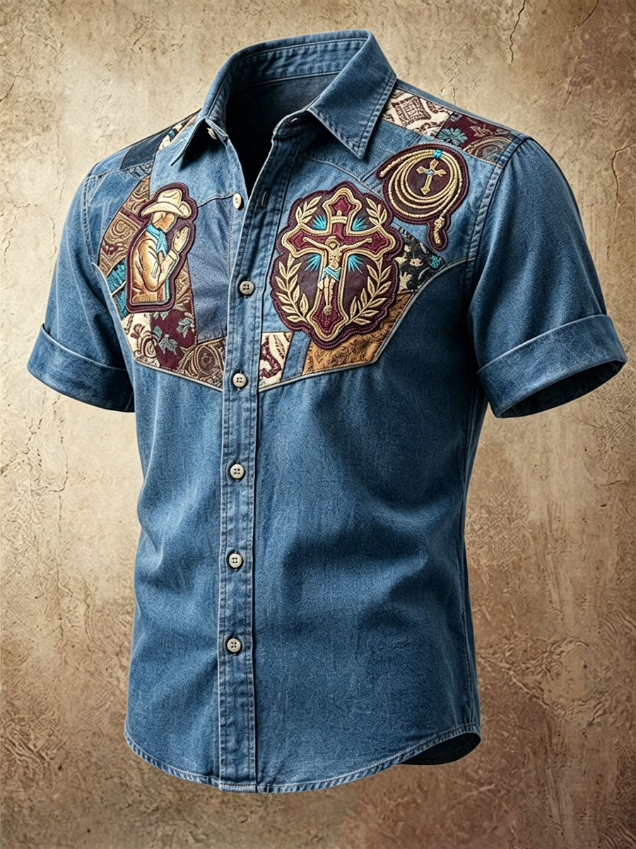 Men'S Western Style Ethnic Print Cross Shirt