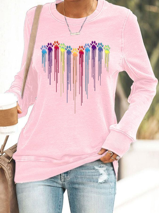 Women's Colorful Dog Heart Paw Print Sweatshirt