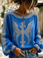 Women's Cross Printed Casual Cotton and Linen Top
