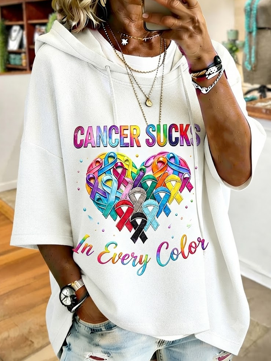 Women'S Multi-Color Ribbon Cancer Awareness Printed Hoodie