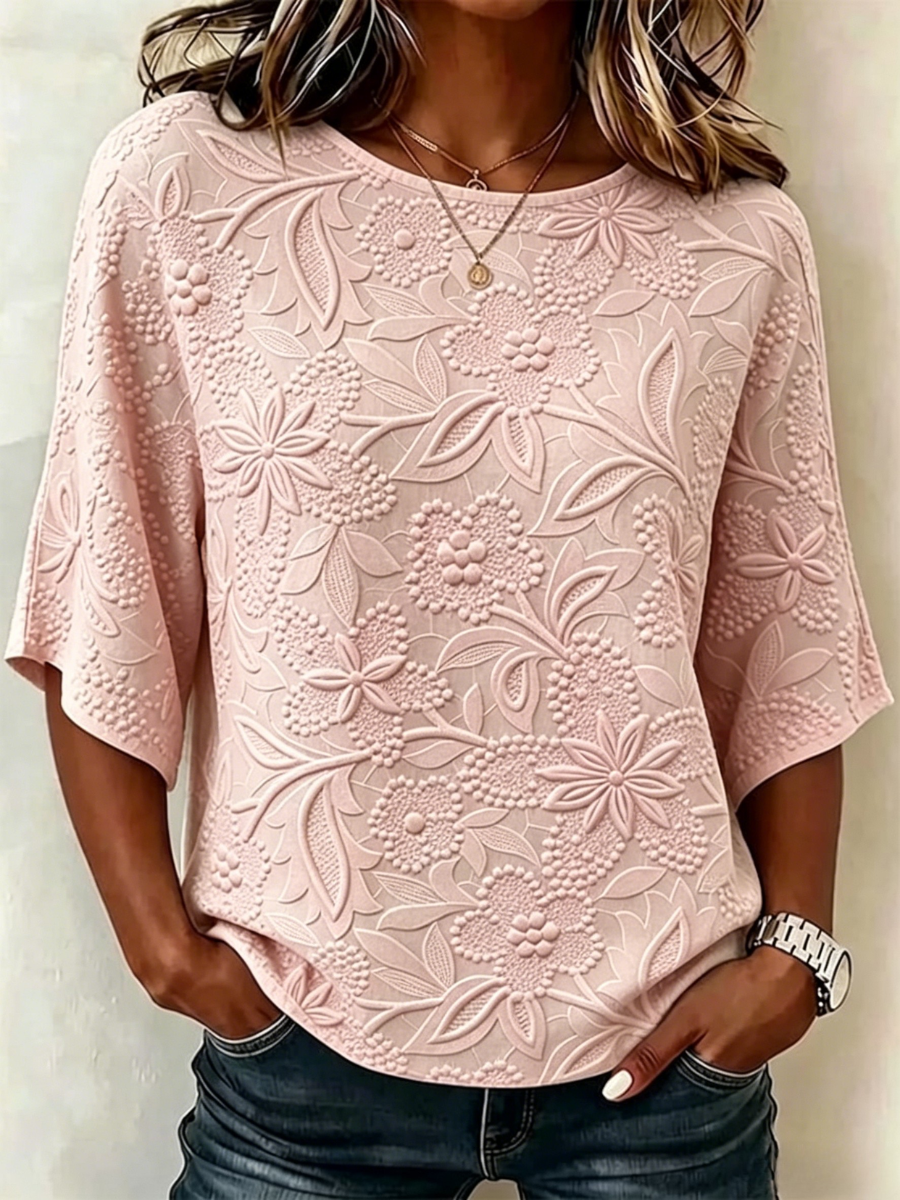 Women's Dark Pattern Cotton And Linen Floral Casual  Top