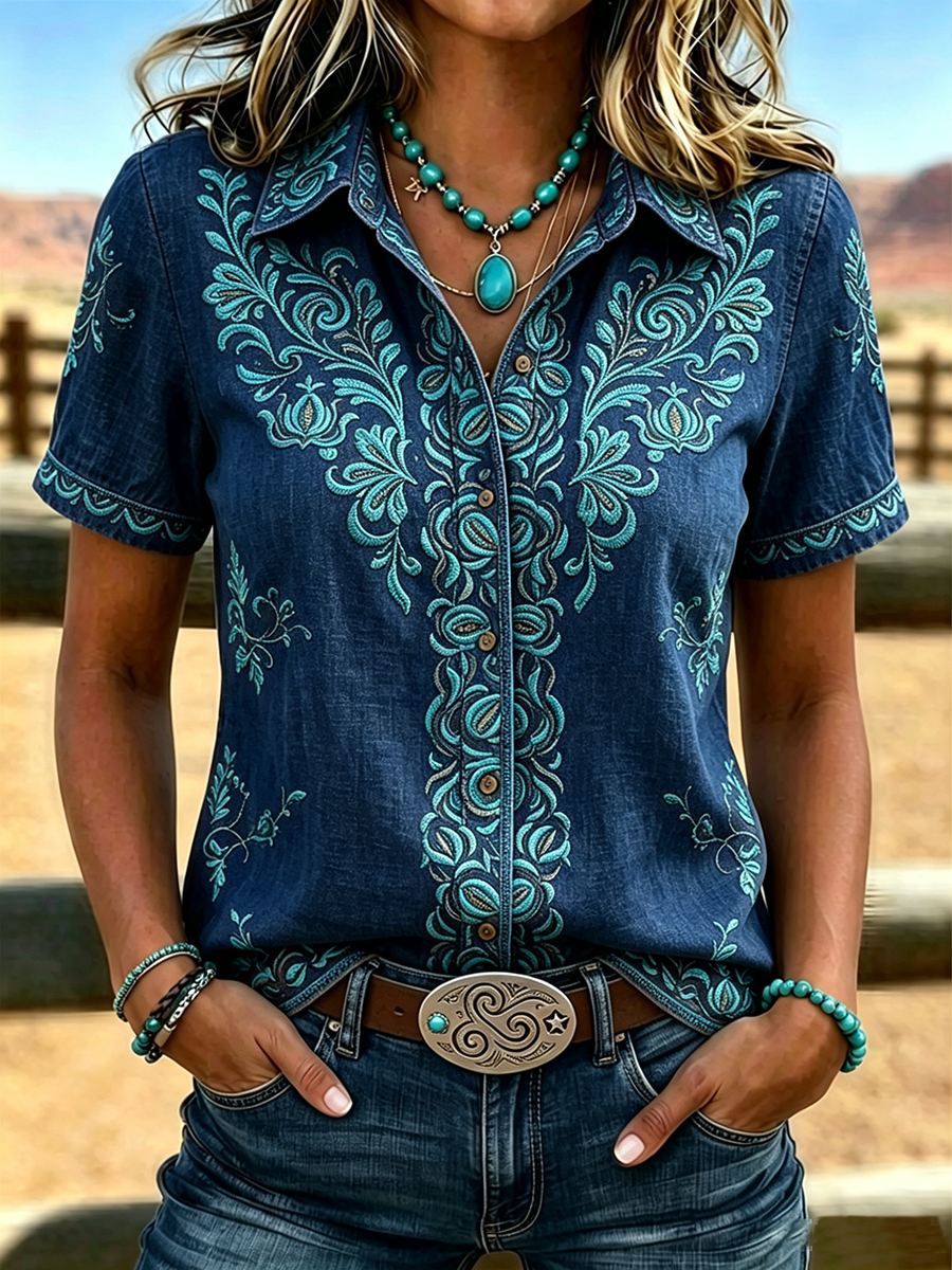 Women's Retro Ethnic Art Printed Shirt