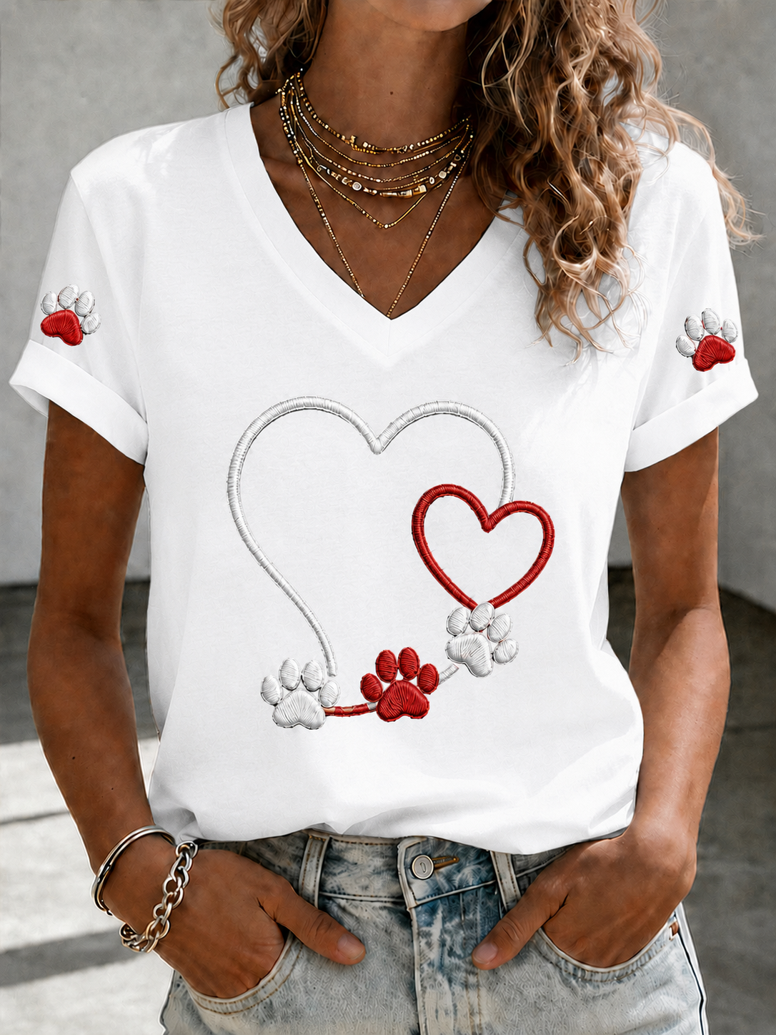 Women'S Cute Cat Printed Casual T-Shirt