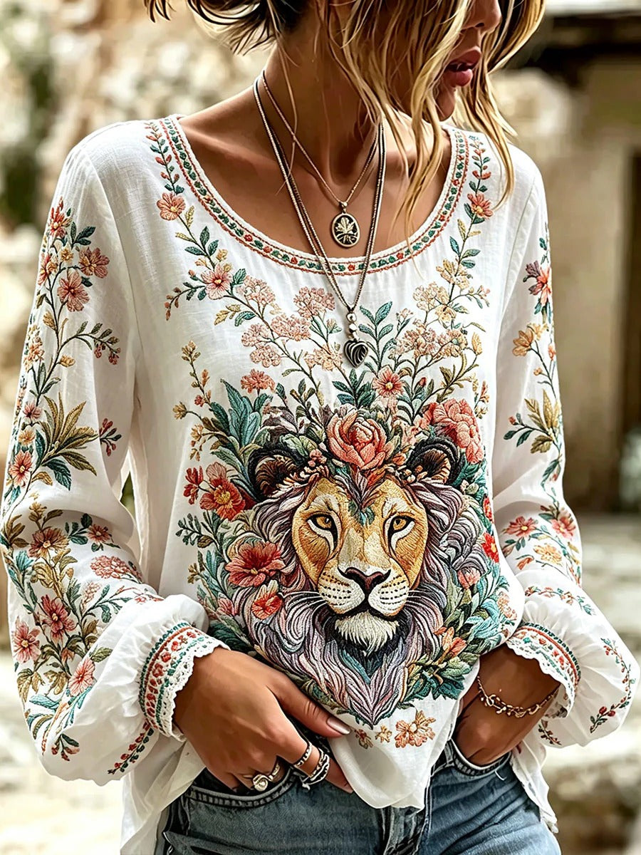 Women's Christian lion patterned top