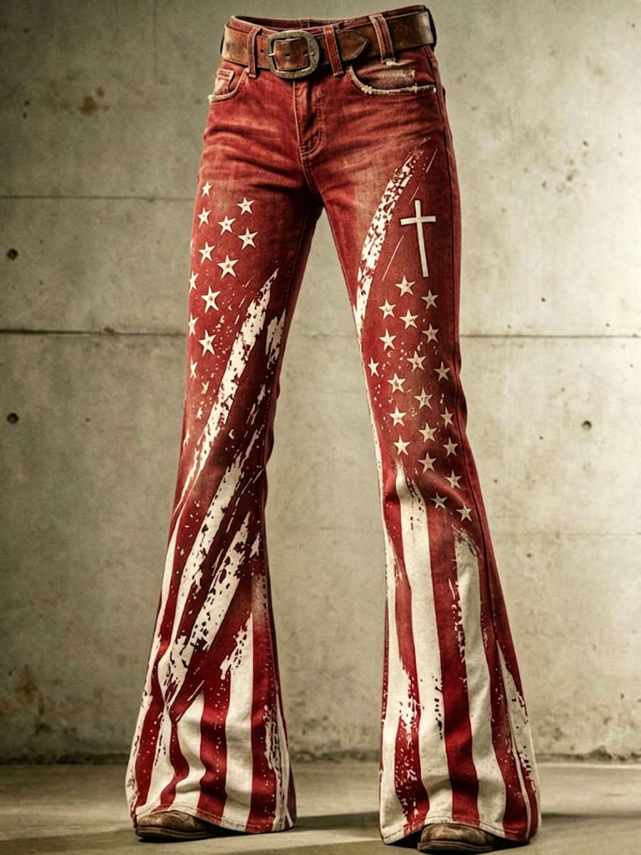 Women's 250th Anniversary Hot Diamond Printed Casual Jeans