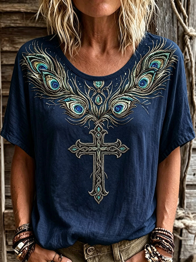 Women'S Retro Faith Cotton And Hemp T-Shirt