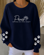 Women'S Cat Printed Ribbed Round Neck Sweatshirt
