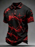 Men's Casual Blood Stain Cross Print Polo Shrit