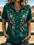 Women's Western Floral Embroidered Short Sleeve Shirt