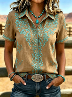 Women's Retro Ethnic Art Printed Shirt