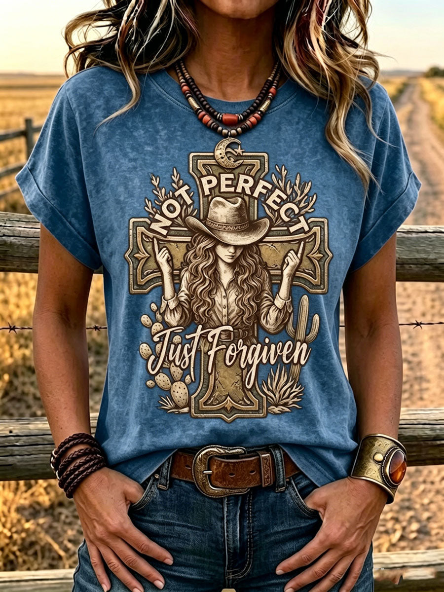 Women'S Western-Style Retro Faith Print  T-Shirt