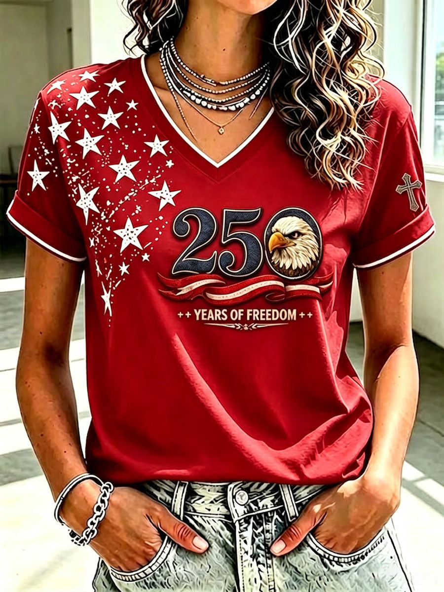 Ladies' Retro 250Th Anniversary Faith V-Neck T-Shirt