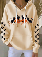 Casual Halloween Cat Pumpkin Art Print Hoodie