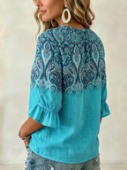 Women's Vintage Flowers Print Patchwork Casual Shirt