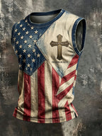 Men'S Retro Independence Day Faith Patriot Crew Neck Tank Top