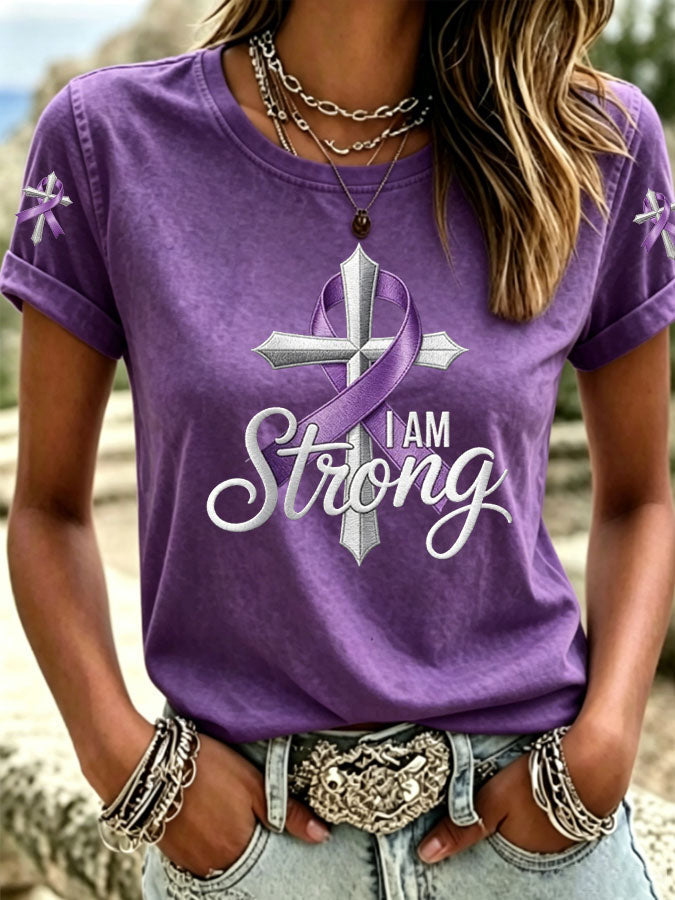 Women's I Am Strong Awareness Printed Casual T-shirt