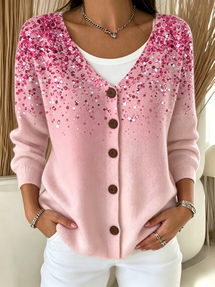Women's Pink Art Printed Casual Cardigan