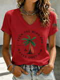 Women'S ���Even The Wind And Waves Obey Him��� Print V-Neck T-Shirt