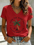Women'S ���Even The Wind And Waves Obey Him��� Print V-Neck T-Shirt