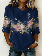 Women'S Retro Faith Flower Art Cotton And Hemp Printing Design Casual T-Shirt