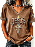 Ladies' Faith Cross Pattern V-Neck Top