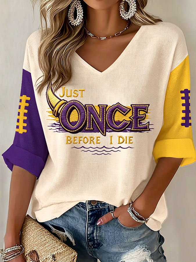 Women'S Football Print Waffle  Top
