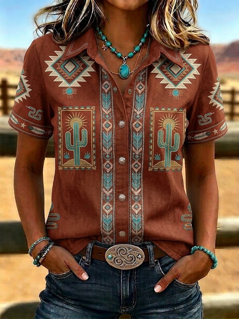 Women's Retro Ethnic Art Printed Shirt