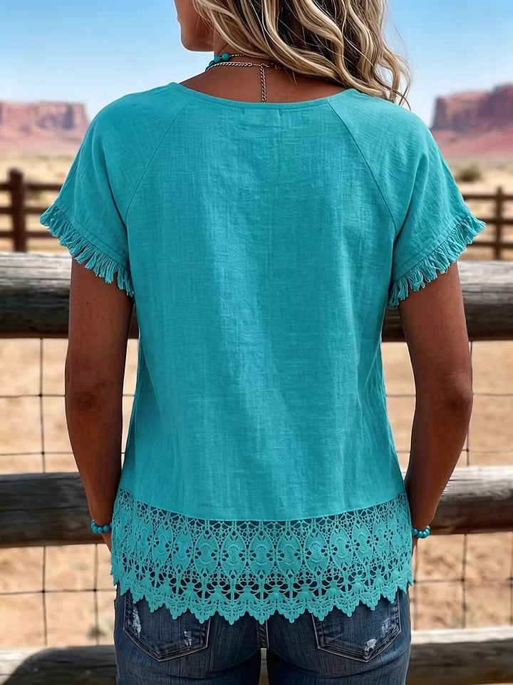 Women's Vintage Lace Patchwork Casual Shirt