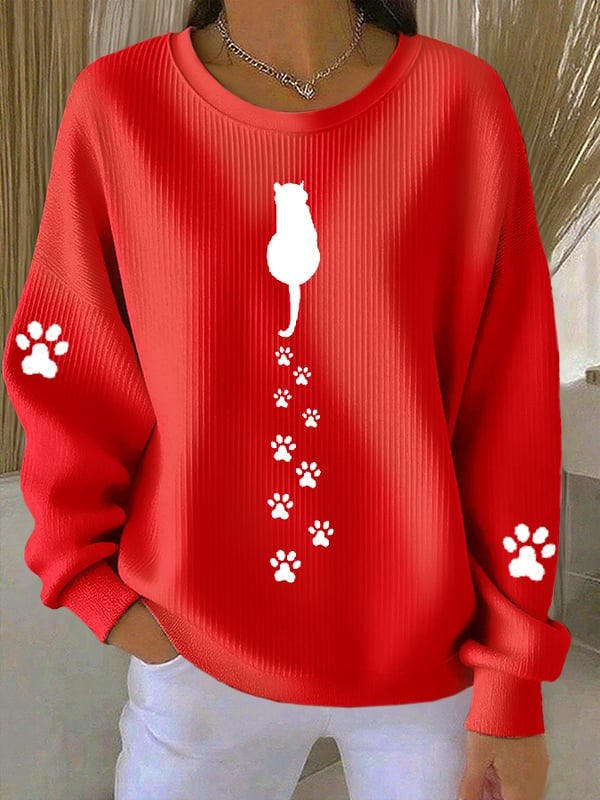 Women'S Simple Pen Cute Cat Paw Print Casual Texture Sportswear