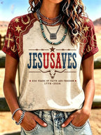 Women'S Western-Style Retro Faith Print  T-Shirt