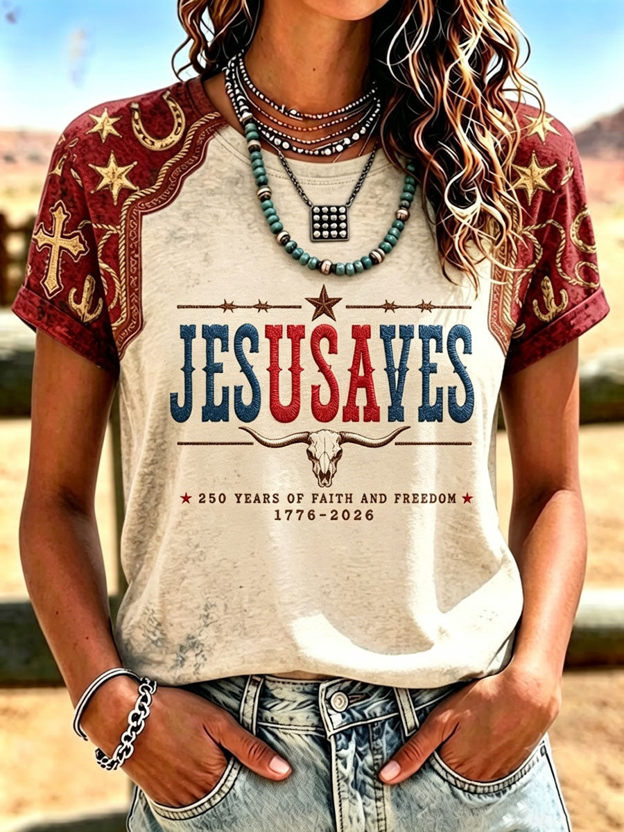 Women'S Western-Style Retro Faith Print  T-Shirt