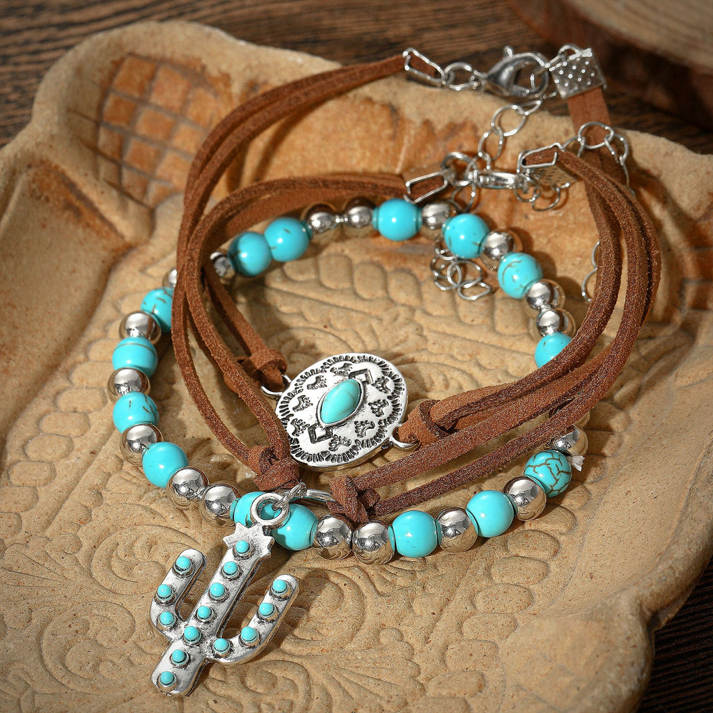Vintage West Bohemian Turquoise Bracelet Set