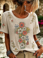 Women's It is Well With My Soul Floral Cross Butterfly Print T-shirt